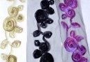 Embroidered tulle strip 3 roses