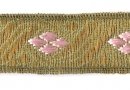 Gold, green and pink braid floral pattern 2 cm